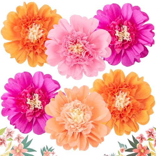 SUNBEAUTY 6PCS Hot Pink and Orange Paper Flowers 12 Inch Large Tissue Paper Flowers Decorations for Wall Giant Crepe Paper Flowers for Girl Women Birthday Office Classroom Bridal Wedding Backdrop - Image 1