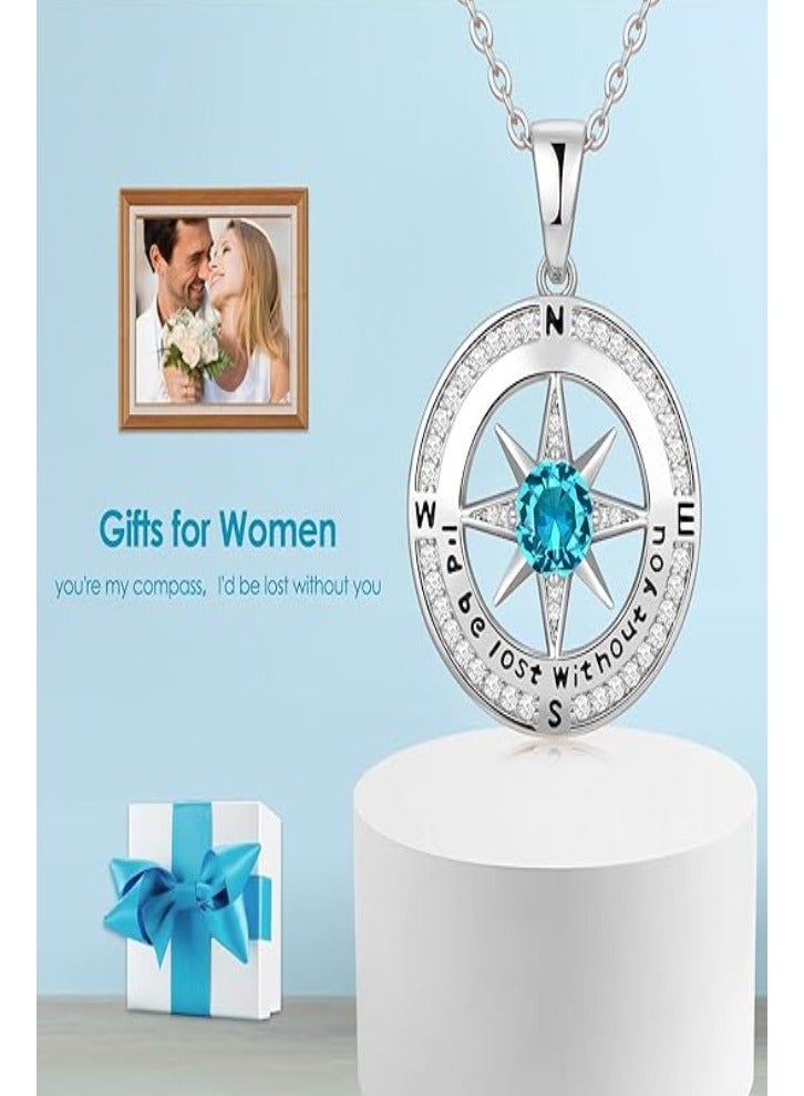 Zifeel Compass Necklace Gifts for Women wife - S925 Sterling Silver Birthstone Necklaces for Women - Anniversary Birthday Gifts for Her Wife Girlfriend - Valentines Day Mom Mothers Day  Gifts Jewelry for Women - Image 3