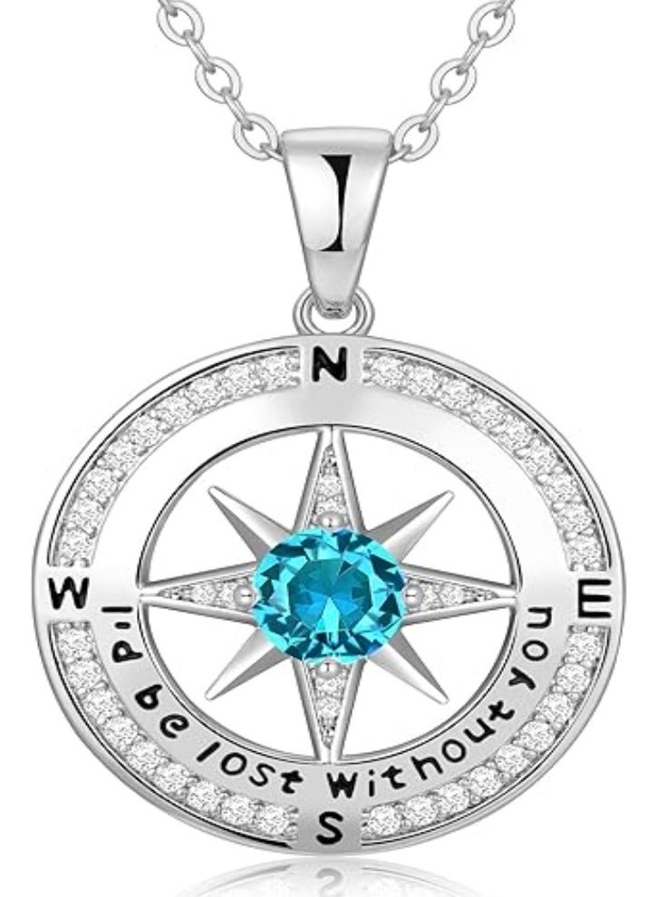Zifeel Compass Necklace Gifts for Women wife - S925 Sterling Silver Birthstone Necklaces for Women - Anniversary Birthday Gifts for Her Wife Girlfriend - Valentines Day Mom Mothers Day  Gifts Jewelry for Women - Image 1