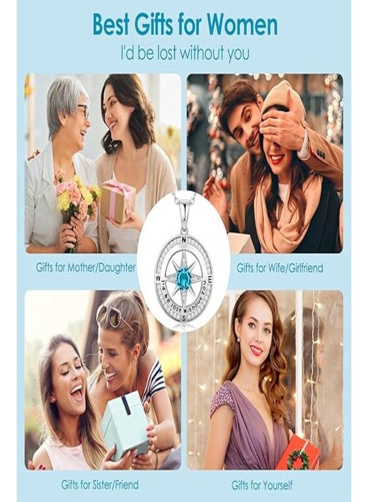 Zifeel Compass Necklace Gifts for Women wife - S925 Sterling Silver Birthstone Necklaces for Women - Anniversary Birthday Gifts for Her Wife Girlfriend - Valentines Day Mom Mothers Day  Gifts Jewelry for Women - Image 5