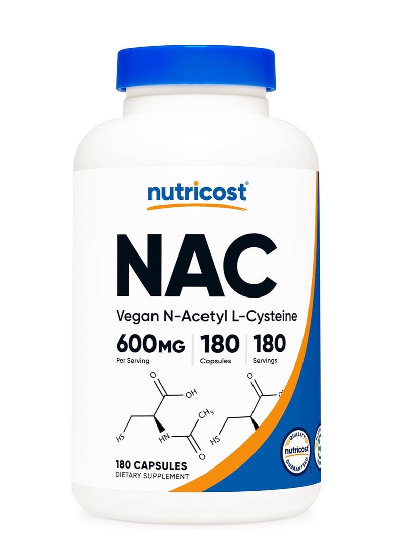 Nutricost N-Acetyl L-Cysteine (NAC) 600mg, 180 Capsules - Non-GMO, Gluten Free