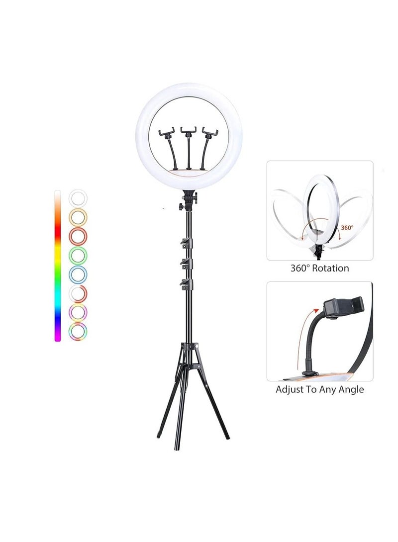 حلقة إضاءة ليد ناعمة 45 سم RGB بـ 16 لون – مزودة بـ 3 حوامل موبايل وحامل صغير للتصوير والبث المباشر وفيديوهات المكياج - Image 2