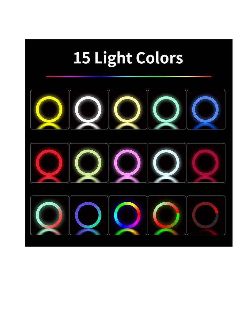 حلقة إضاءة ليد ناعمة 45 سم RGB بـ 16 لون – مزودة بـ 3 حوامل موبايل وحامل صغير للتصوير والبث المباشر وفيديوهات المكياج - Image 3