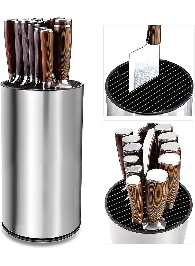 PROMASS Knife Block, Knife Holder with Slots for Scissors & Sharpening Rod - Stainless Steel Kitchen Knife Holder with Removable Bottom for Easy Cleaning – Rust Proof Knife Organizer  - Image 1