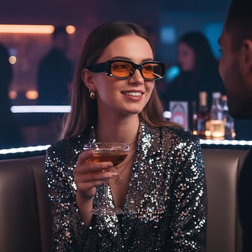 kimorn Retro Rectangle Sunglasses for Women Men Thick Frame Sun Glasses UV Protection Shades K1703 (Black/Orange) - Image 2