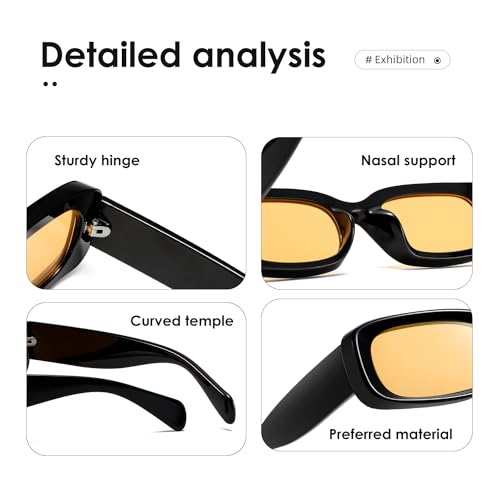 kimorn Retro Rectangle Sunglasses for Women Men Thick Frame Sun Glasses UV Protection Shades K1703 (Black/Orange) - Image 5