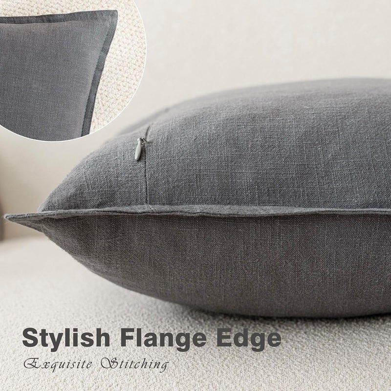Foindtower Pack of 2, Decorative Linen Soild Throw Pillow Covers Soft Accent Cushion Case Boho Farmhouse Pillowcase for Chair Couch Sofa Bedroom Living Room Home Decor 22 x 22 Inch Grey - Image 3