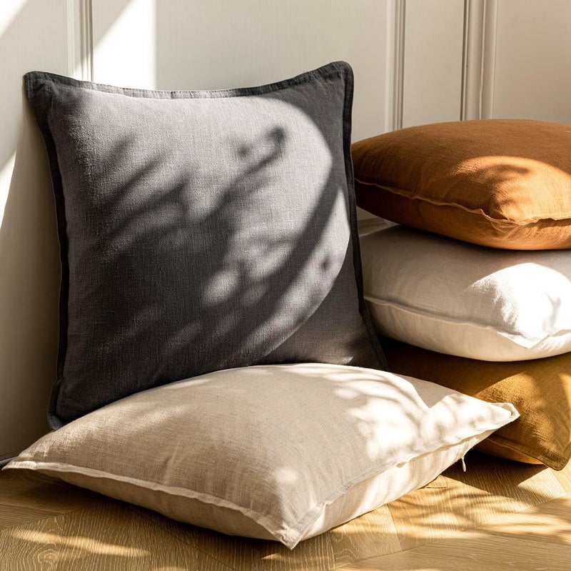 Foindtower Pack of 2, Decorative Linen Soild Throw Pillow Covers Soft Accent Cushion Case Boho Farmhouse Pillowcase for Chair Couch Sofa Bedroom Living Room Home Decor 22 x 22 Inch Grey - Image 5