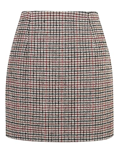 IDEALSANXUN Tweed Skirt for Women 2026 High Waisted Pencil Fall Winter Short Mini Plaid Skirts, Grid Multicolor, L - Image 2