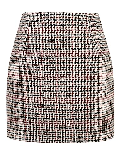 IDEALSANXUN Tweed Skirt for Women 2026 High Waisted Pencil Fall Winter Short Mini Plaid Skirts, Grid Multicolor, L - Image 1
