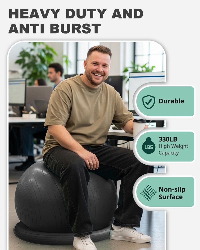 Trideer Exercise Ball for Office Desk, Yoga Ball Chair to Relieve Back Pain, Stability & Fitness Ball Seat with Base, Home Gym Core Workout, Abs, Stretching & Therapy - Image 4