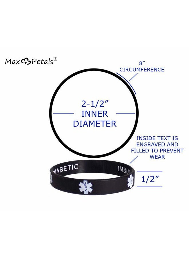 Max Petals Type 1 Diabetic Insulin Dependent Medical Alert ID Privacy Enhanced Silicone Bracelets Wristbands 5 Pack - Image 3