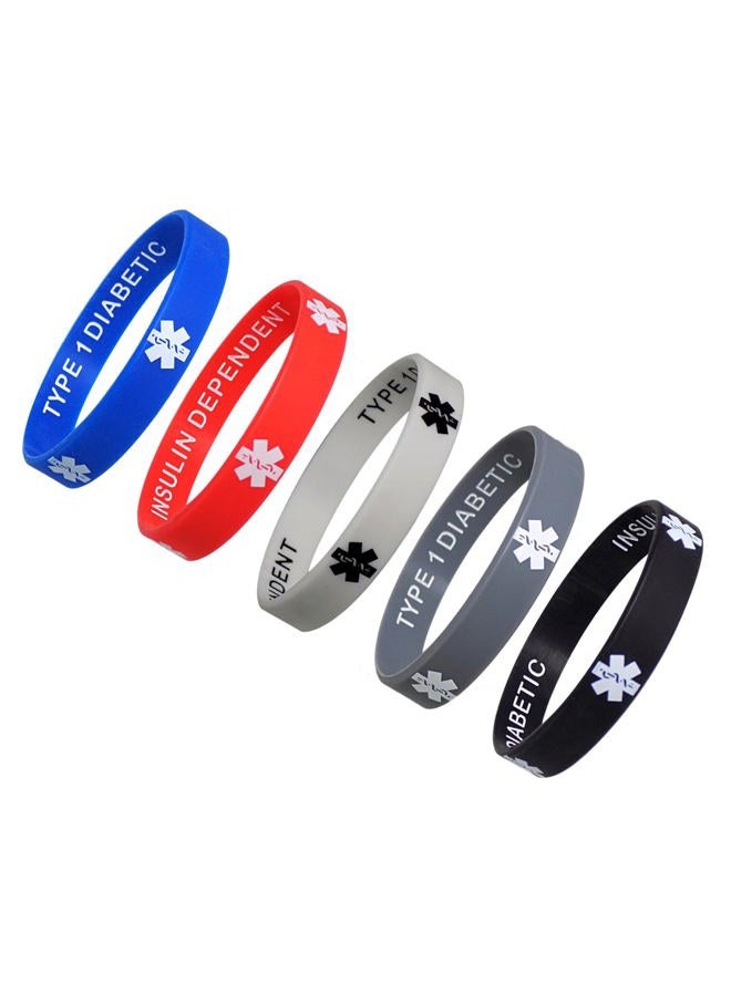 Max Petals Type 1 Diabetic Insulin Dependent Medical Alert ID Privacy Enhanced Silicone Bracelets Wristbands 5 Pack - Image 4