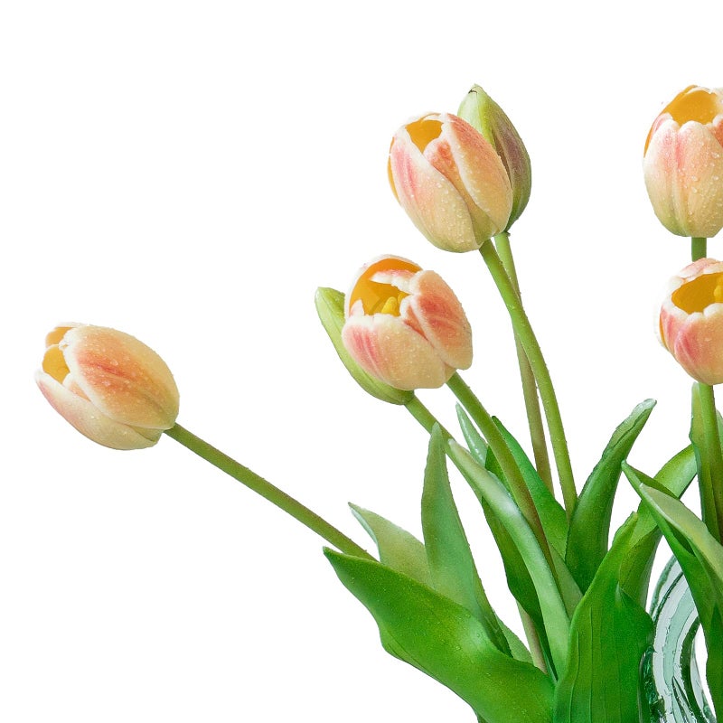 DUYONE 15pcs Artificial Tulips Flowers, Latex Bouquet, Fake Tulips for Office Wedding Party Home Kitchen Garden Decoration-B Pink Champagne - Image 3