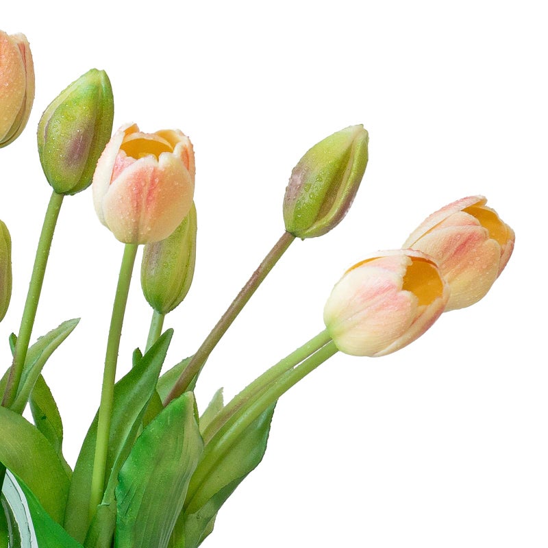 DUYONE 15pcs Artificial Tulips Flowers, Latex Bouquet, Fake Tulips for Office Wedding Party Home Kitchen Garden Decoration-B Pink Champagne - Image 5