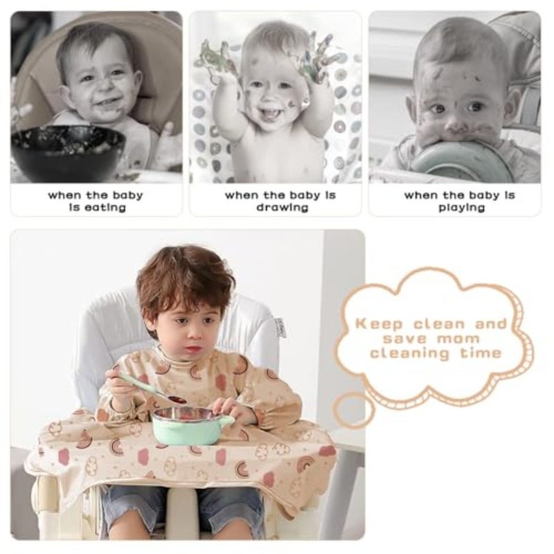 مريلة تغذية الأطفال من Vicloon Coverall، مريلة الفطام تُعلق على الكراسي العالية والطاولات، مريلة طويلة الأكمام مقاومة للماء ومريحة ويمكن غسلها في الغسالة، ومناسبة للأطفال من سن 6 أشهر إلى 3 سنوات، وردي - Image 4