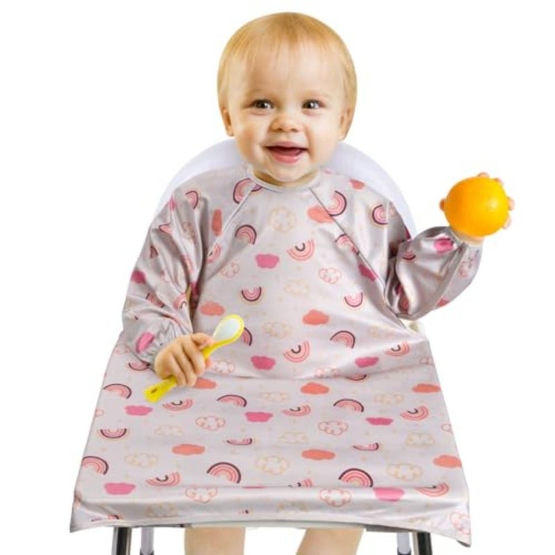 مريلة تغذية الأطفال من Vicloon Coverall، مريلة الفطام تُعلق على الكراسي العالية والطاولات، مريلة طويلة الأكمام مقاومة للماء ومريحة ويمكن غسلها في الغسالة، ومناسبة للأطفال من سن 6 أشهر إلى 3 سنوات، وردي - Image 1