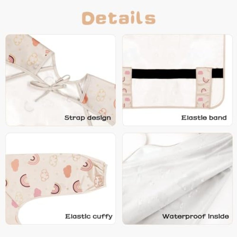 مريلة تغذية الأطفال من Vicloon Coverall، مريلة الفطام تُعلق على الكراسي العالية والطاولات، مريلة طويلة الأكمام مقاومة للماء ومريحة ويمكن غسلها في الغسالة، ومناسبة للأطفال من سن 6 أشهر إلى 3 سنوات، وردي - Image 3