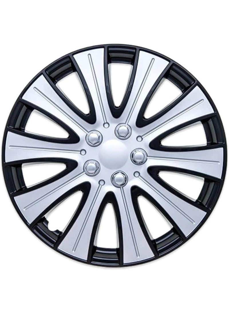 SHEZA STAR Car Wheel Covers, Silver and Black, Two-Tone Design, Set of 4 - Image 4