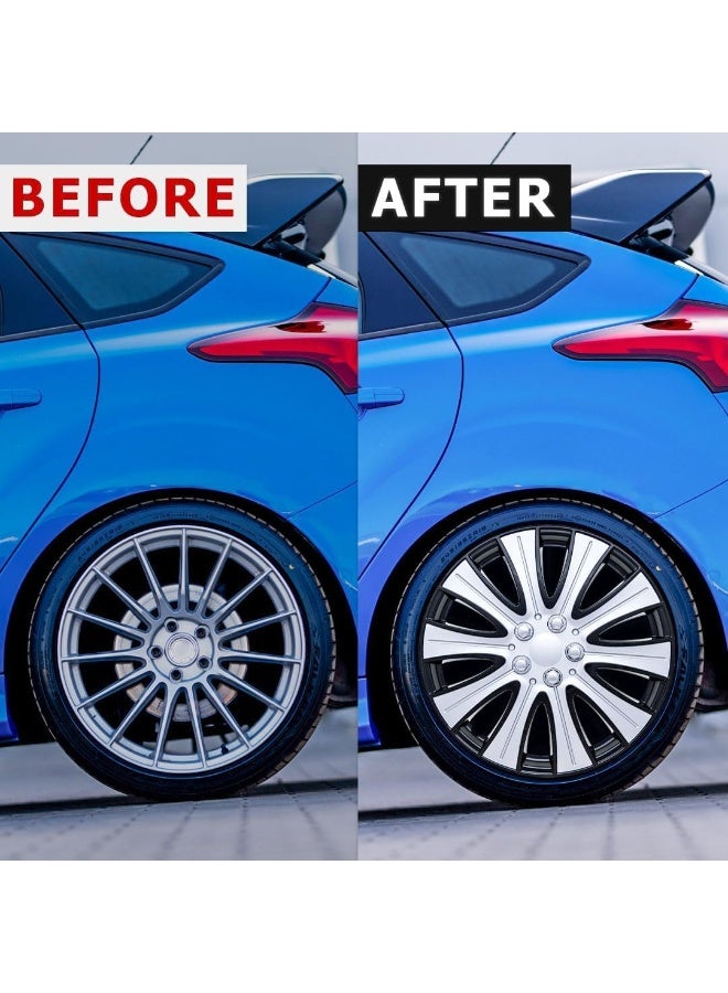 SHEZA STAR Car Wheel Covers, Silver and Black, Two-Tone Design, Set of 4 - Image 2