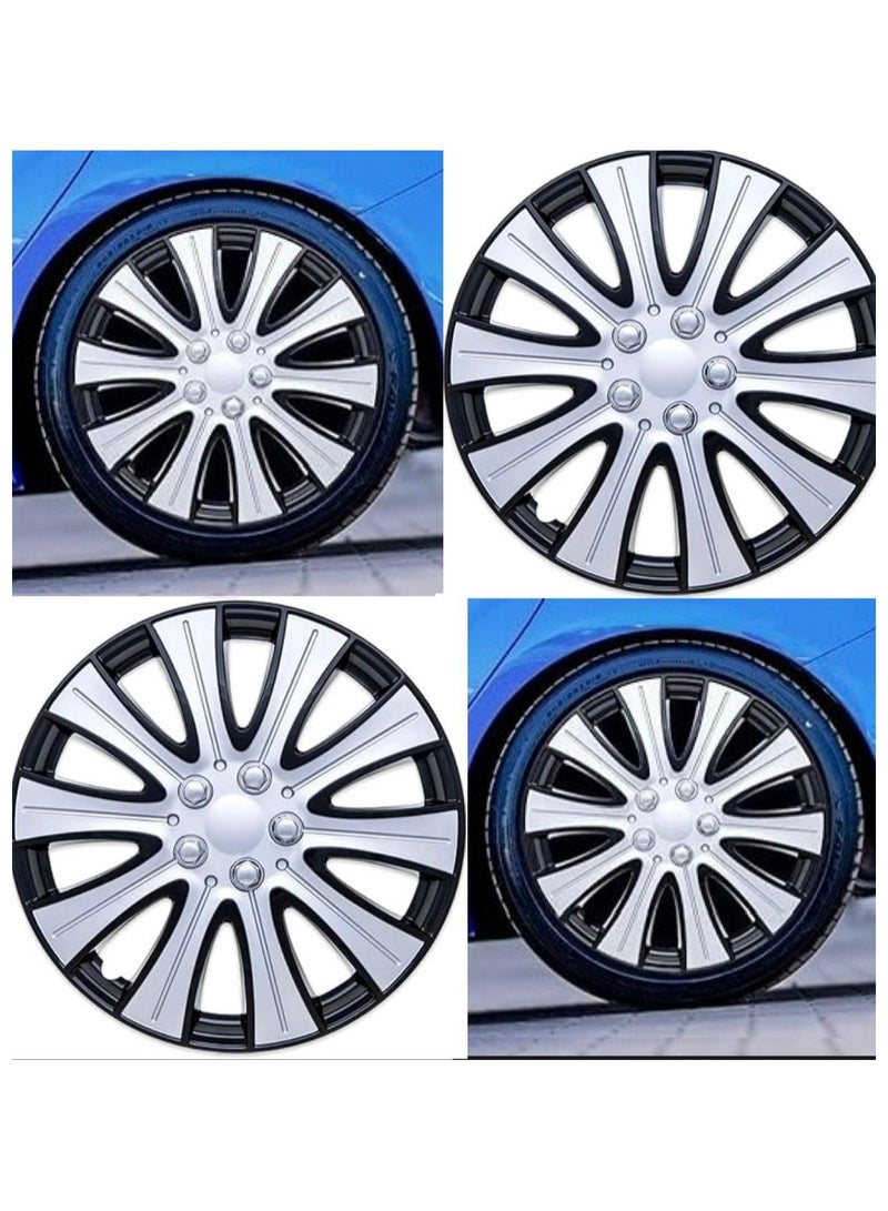 SHEZA STAR Car Wheel Covers, Silver and Black, Two-Tone Design, Set of 4 - Image 1