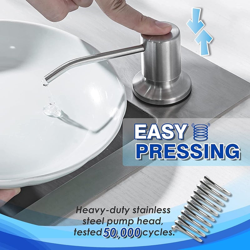 WEWE Built in Soap Dispenser for Kitchen Sink, Stainless Steel Brushed Nickel in Counter soap Dispenser Refill from The Top 10oz Large Liquid Bottle - Image 4
