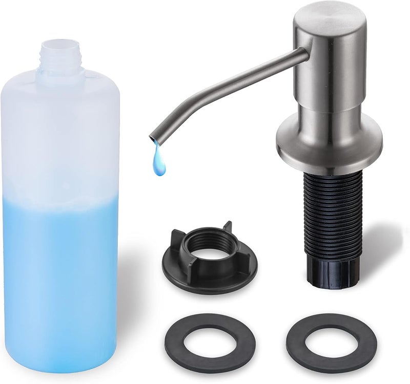 WEWE Built in Soap Dispenser for Kitchen Sink, Stainless Steel Brushed Nickel in Counter soap Dispenser Refill from The Top 10oz Large Liquid Bottle - Image 1