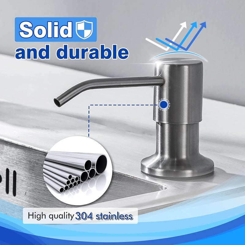 WEWE Built in Soap Dispenser for Kitchen Sink, Stainless Steel Brushed Nickel in Counter soap Dispenser Refill from The Top 10oz Large Liquid Bottle - Image 5