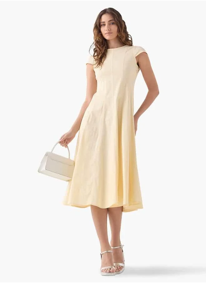 Iconic Iconic Panelled Round Neck Dress with Cap Sleeves