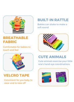 Rokigo Baby Wrist Rattle Foot Finder Socks 4Pcs,Newborn Sensory Learning Toys for 0-3-6-12 Months, JOMWEN Cartoon Animal Rattles Tummy Time Toy Gift for Baby Boy Girl, Hand Bracelet Rattle Foot Socks-Bees  - Image 2