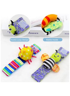 Rokigo Baby Wrist Rattle Foot Finder Socks 4Pcs,Newborn Sensory Learning Toys for 0-3-6-12 Months, JOMWEN Cartoon Animal Rattles Tummy Time Toy Gift for Baby Boy Girl, Hand Bracelet Rattle Foot Socks-Bees  - Image 3