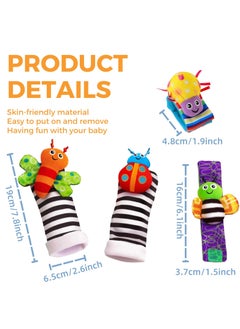 Rokigo Baby Wrist Rattle Foot Finder Socks 4Pcs,Newborn Sensory Learning Toys for 0-3-6-12 Months, JOMWEN Cartoon Animal Rattles Tummy Time Toy Gift for Baby Boy Girl, Hand Bracelet Rattle Foot Socks-Bees  - Image 4