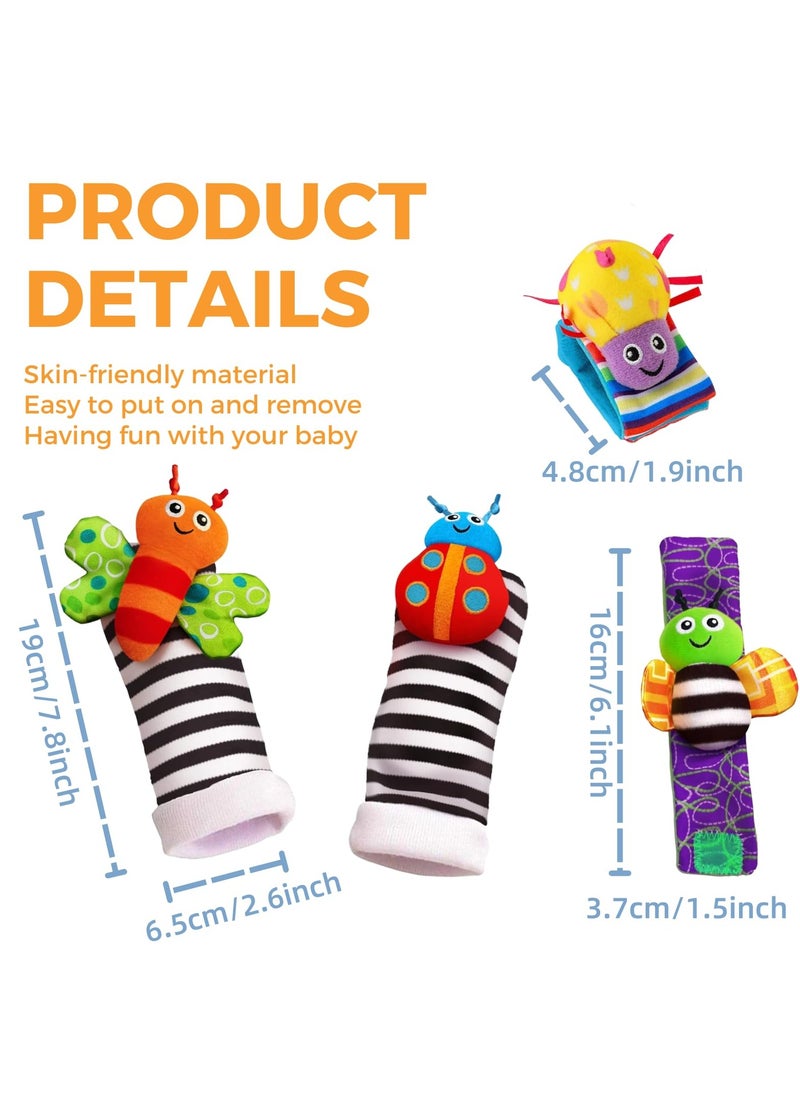 Rokigo Baby Wrist Rattle Foot Finder Socks 4Pcs,Newborn Sensory Learning Toys for 0-3-6-12 Months, JOMWEN Cartoon Animal Rattles Tummy Time Toy Gift for Baby Boy Girl, Hand Bracelet Rattle Foot Socks-Bees  - Image 4
