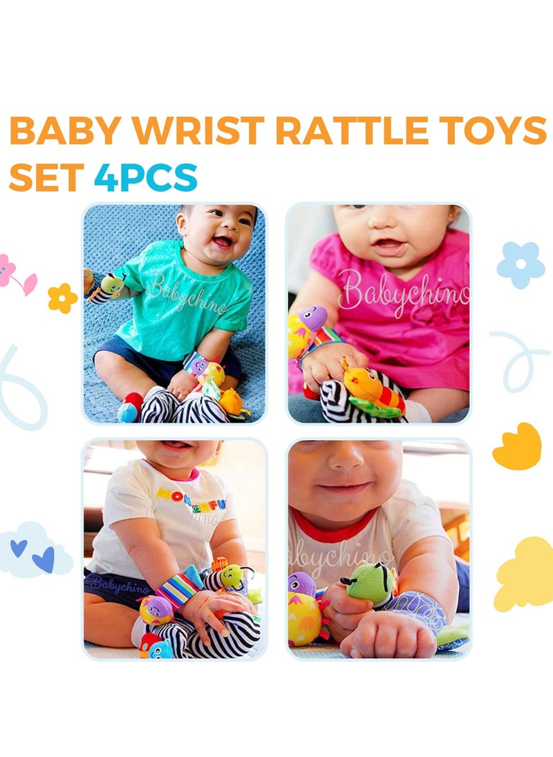 Rokigo Baby Wrist Rattle Foot Finder Socks 4Pcs,Newborn Sensory Learning Toys for 0-3-6-12 Months, JOMWEN Cartoon Animal Rattles Tummy Time Toy Gift for Baby Boy Girl, Hand Bracelet Rattle Foot Socks-Bees  - Image 5