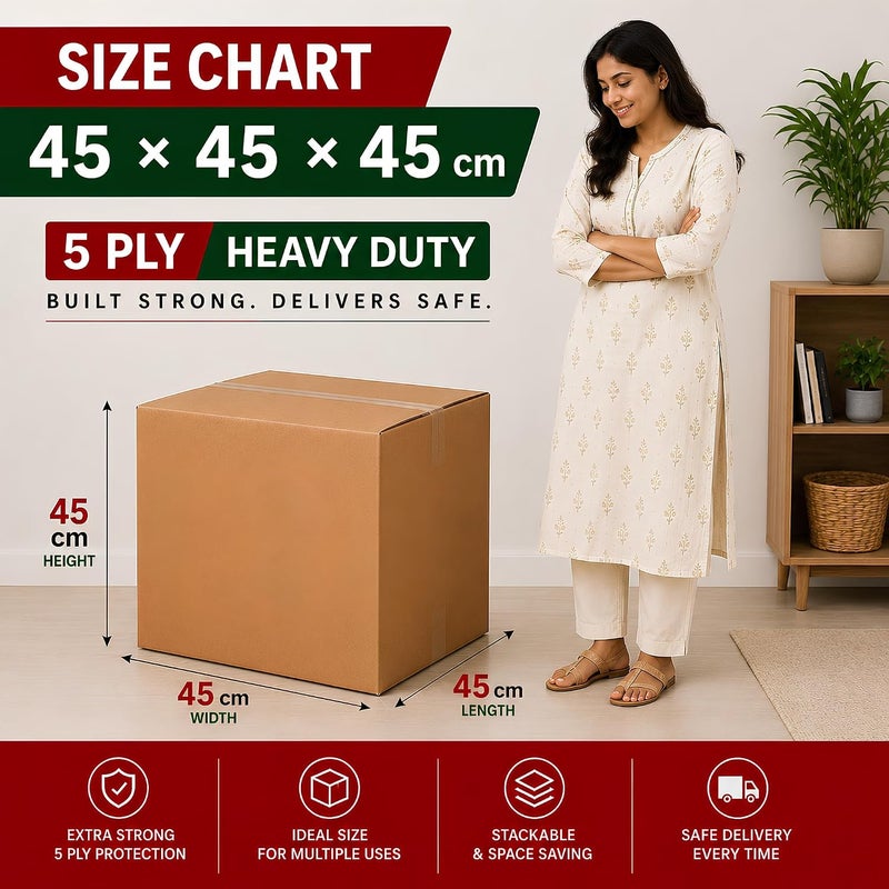AL FAKHAMA 1 Pack 45×45×45 cm 5 Ply Heavy Duty Corrugated Cardboard Shipping Box - Image 3