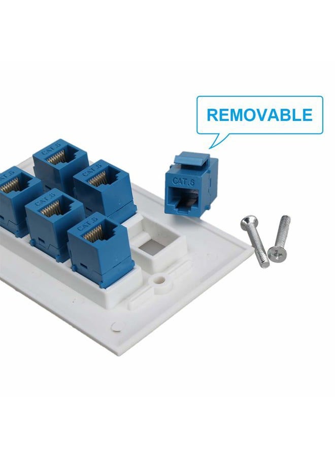 Phizli Cat 6 Ethernet Wall Plate 6 Port,Ethernet Wall Plate Female-Female Removable Compatible with Cat7/6/6e/5/5e Ethernet Devices -Blue - Image 3