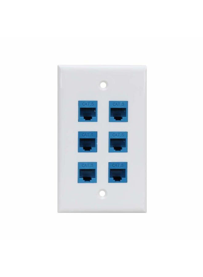 Phizli Cat 6 Ethernet Wall Plate 6 Port,Ethernet Wall Plate Female-Female Removable Compatible with Cat7/6/6e/5/5e Ethernet Devices -Blue - Image 1