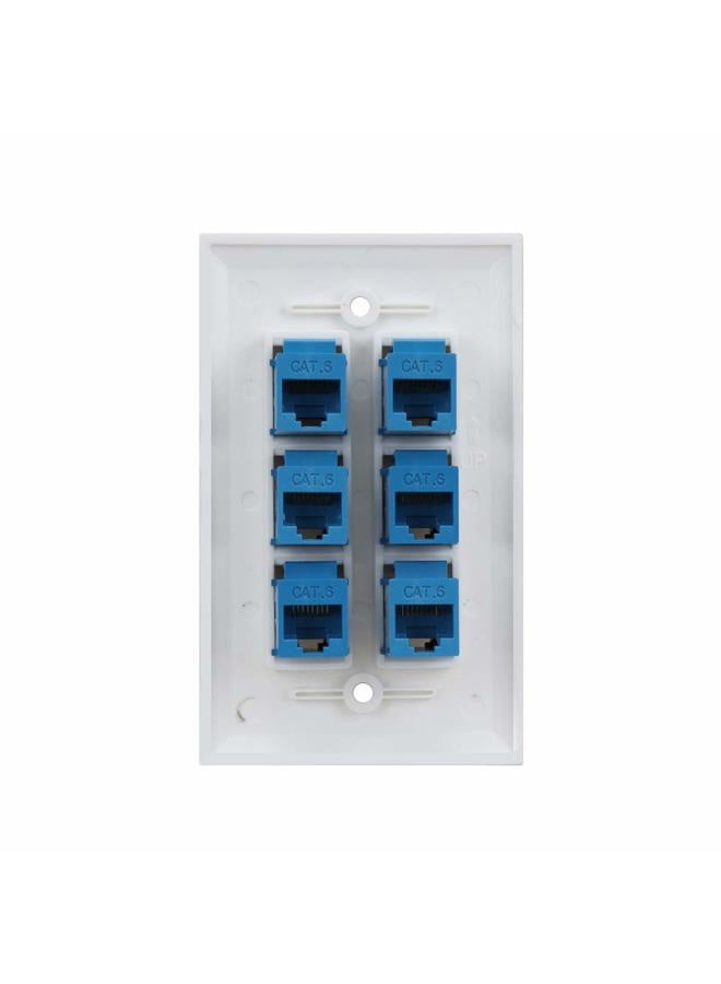 Phizli Cat 6 Ethernet Wall Plate 6 Port,Ethernet Wall Plate Female-Female Removable Compatible with Cat7/6/6e/5/5e Ethernet Devices -Blue - Image 2