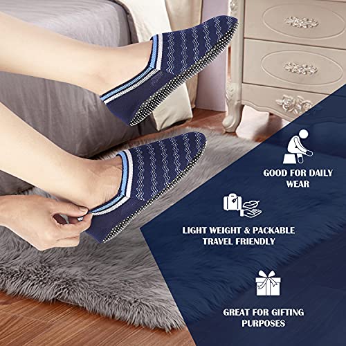 Footmate Lightweight Anti-Skid House Shoes, Anti Slip/Skid Rubber Grip Casual House Slipper Socks, Low Cut Socks for Home, Office, Living Room, Bedroom – NAVY WAVE, Size - M (24.5 cm) (2 Pair Pack) - Image 3