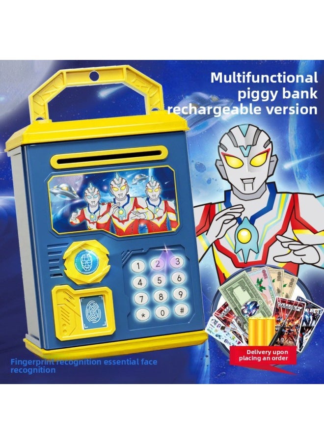 Generic - 2024 Children's Ultraman Piggy Bank Boy's Large Capacity Can't Fall, Only Can't Enter, Password Piggy Bank-Color:Ultra Warrior [simulated Fingerprint Version ε Music Story] Charging - Image 1