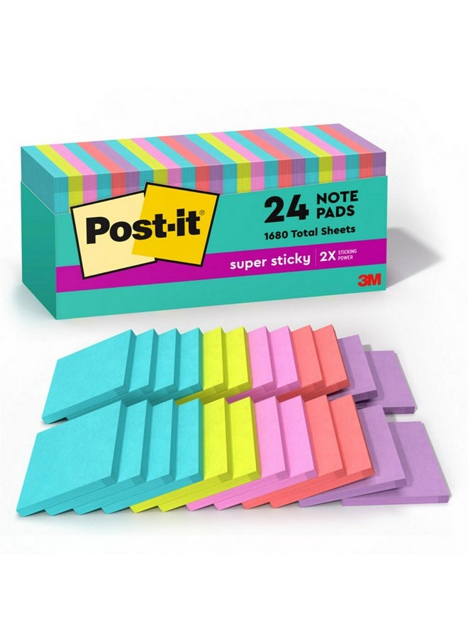 Post-it - Super Sticky Notes, 3X3 In, 24 Pads, 2X The Sticking Power, Supernova Neons, Bright Colors, Recyclable - Image 1