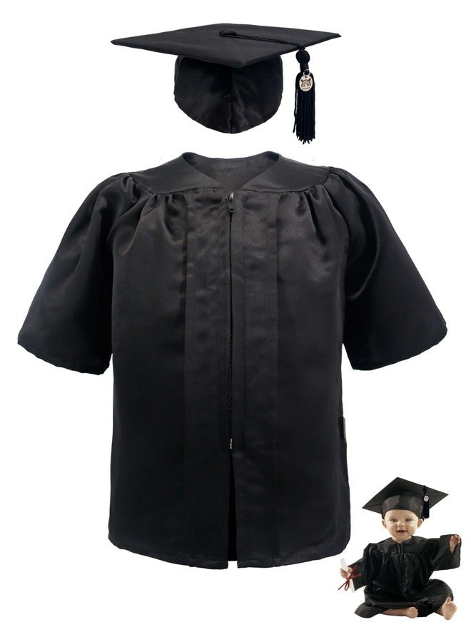 GraduationMall Baby Graduation Cap and Gown Set with Tassel - NICU Graduate Outfit for Infants 6-12 Months, Soft Satin Black M - Image 1