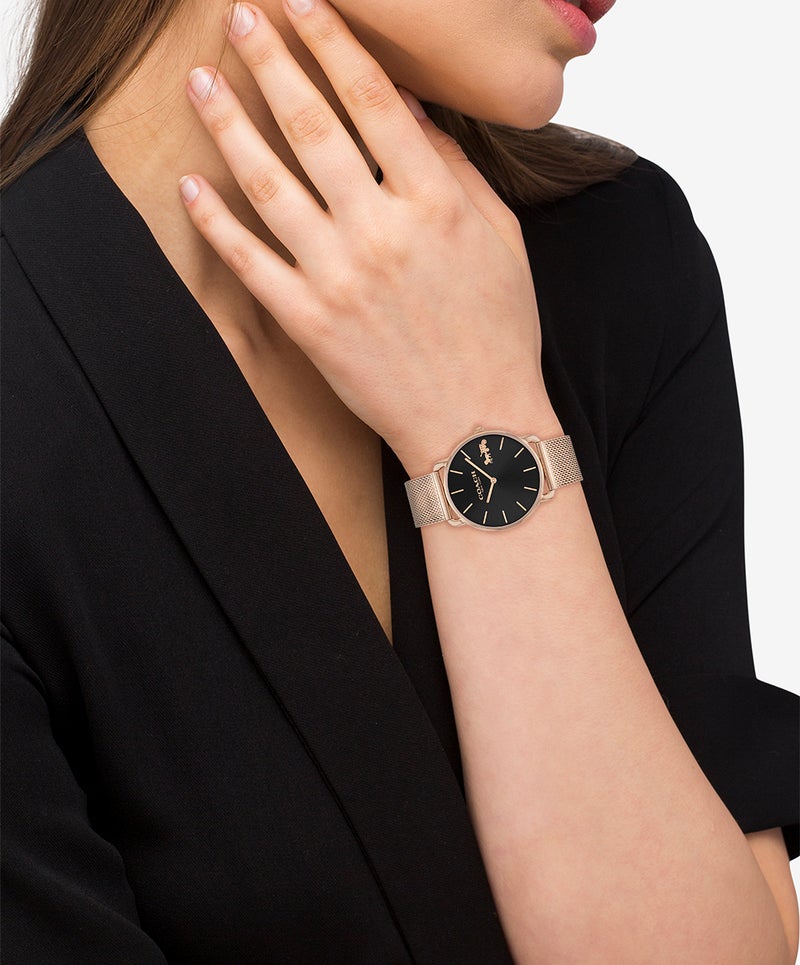 COACH Round Analog Women'S Ionic Plated Rose Gold Steel Case  Watch - Image 4