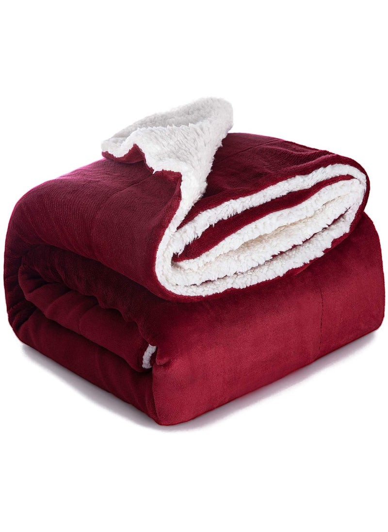 Fabienne - Silky Soft Sherpa Blanket Single Size Ultra Plush Bed Blanket Maroon 160x220 cm - Image 1