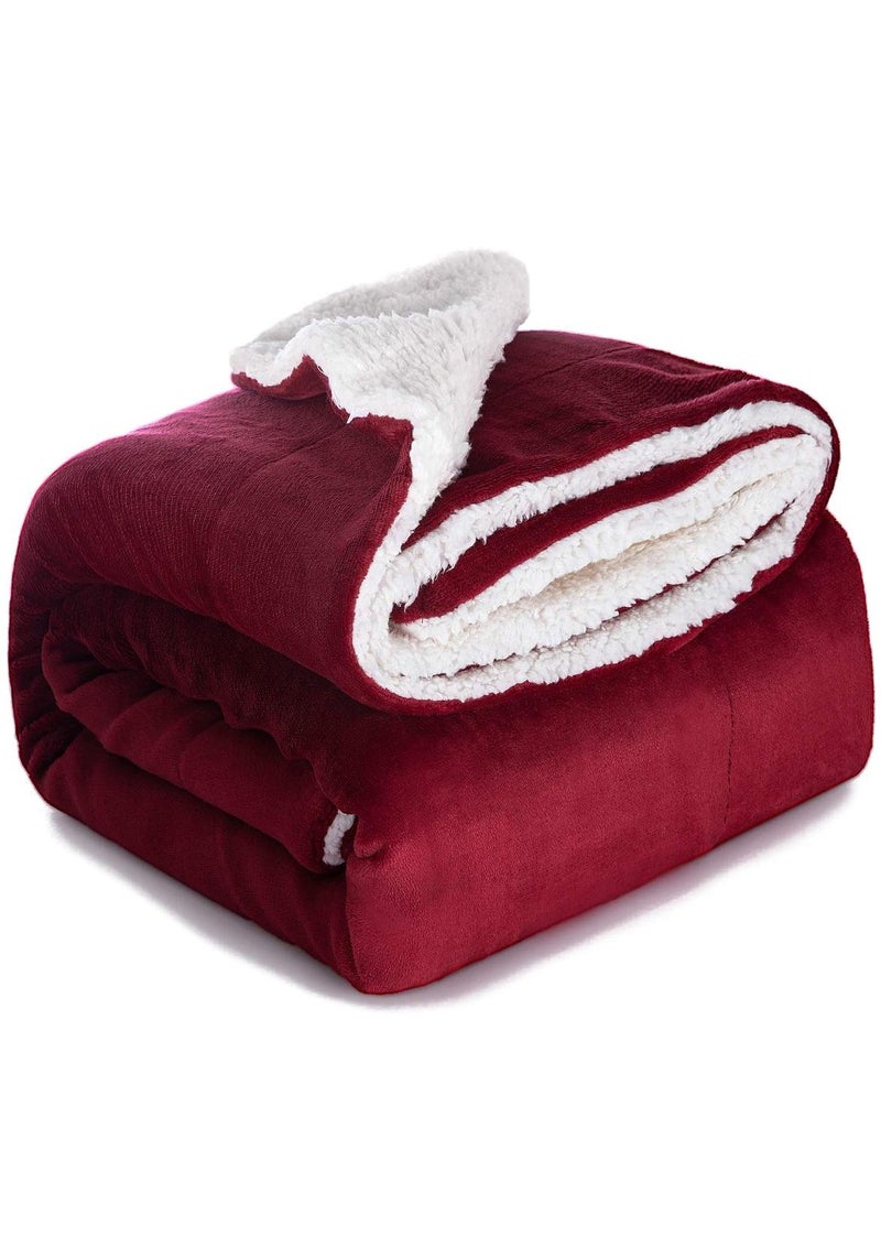 Fabienne Silky Soft Sherpa Blanket Single Size Ultra Plush Bed Blanket Maroon 160x220 cm
