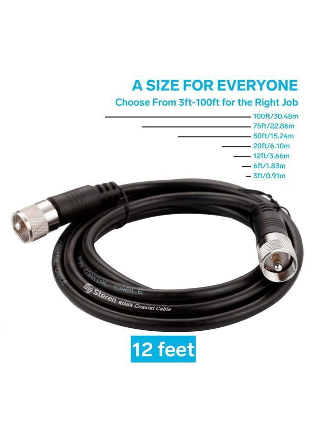 STEREN Coax Cable - Coaxial Cable Connector - 12 Ft Antenna Cable - Coax Connector - Coax Cable Connector - RG8X Coaxial Cable - UHF Antenna Cable - Male To Male Cable - RG8X Coax - 3.6 M - 205-712 - Image 3