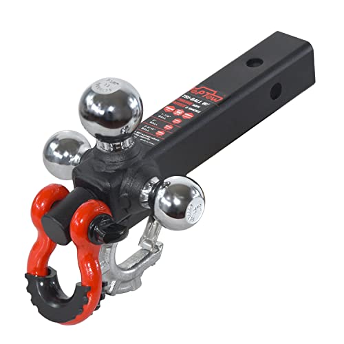 TOPTOW Trailer Hitch Tri-Ball Hitch Mount with Chrome 1-7/8-in, 2-in, 2-5/16-in Tow Balls, 3/4-in Tow Shackle and Tow Hook, Fit for 2 inch Trailer Hitch Receiver - Image 1