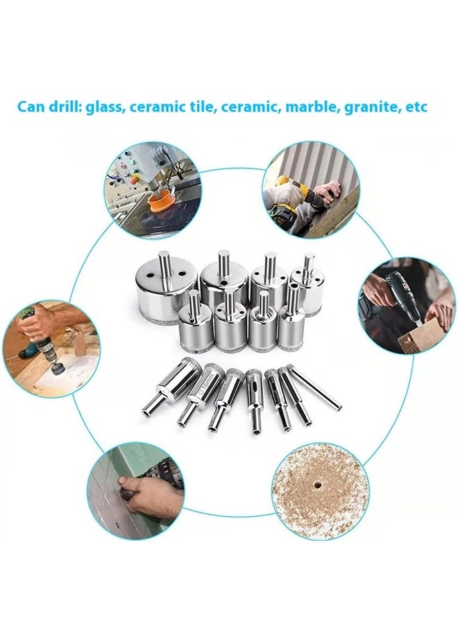 yongsheng 15-Piece Diamond Hole Saw Drill Bit Set (6, 8, 10, 12, 14, 16, 18, 20, 22, 25, 26, 28, 30, 40, 50)mm，Diamond Hole Saw Tile Drill Bits 15 Pcs 6-50mm Hollow Extractor Remover Set Tools with Diamond Coating, Ceramics, Porcelain, Marble, Carbon Steel, Glass  - Image 2