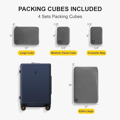 Level8 حقيبة سفر LEVEL8 الأنيقة، حقيبة يد 20 بوصة، حقائب صلبة كبيرة بعجلات، حقيبة سفر مع قفل TSA، أزرق بحري - Image 4