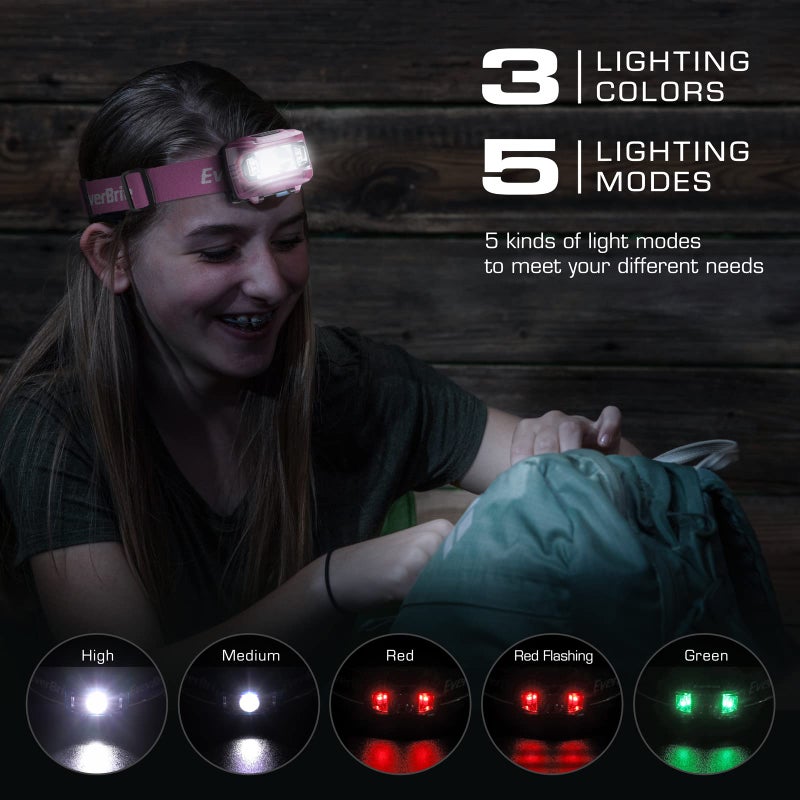 EverBrite Headlamp, 2 Pack Kids Headlamp with Red Light and Memory Function, Head Lamp for Adults and Kids with 5 Modes, Bright Headlamps for Camping, Running, Christmas Gifts, Batteries Included - Image 2